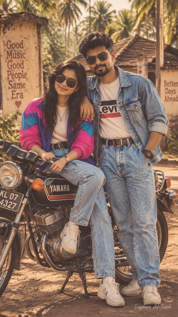 Couple Bullet retro AI photo style
