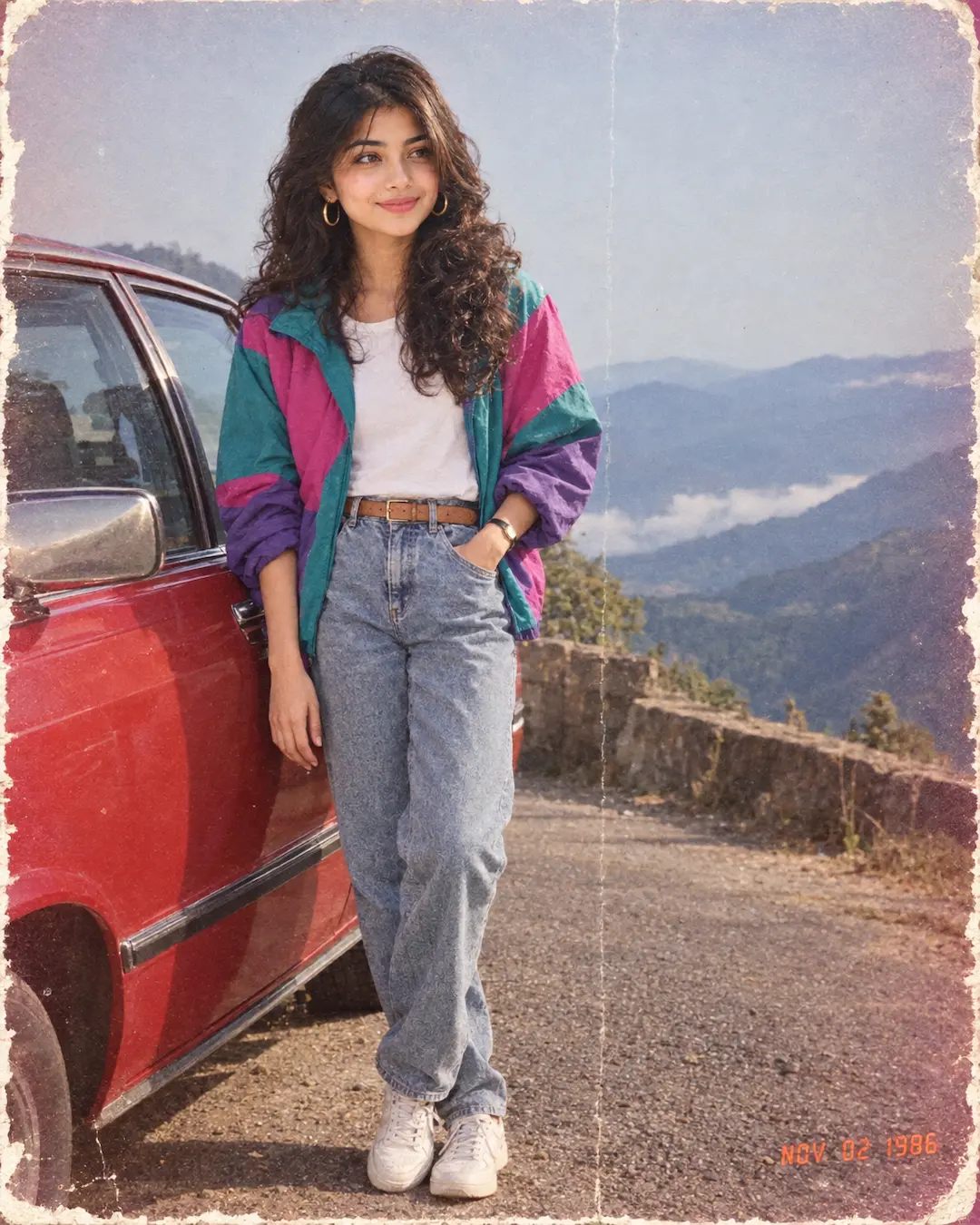 Retro Girl by Car retro AI photo style